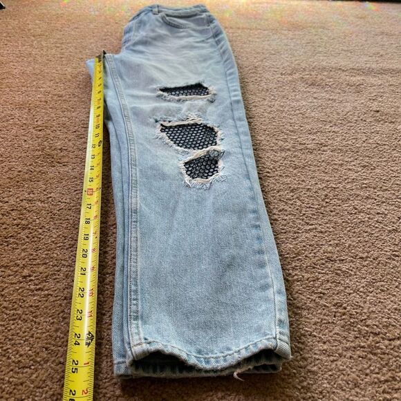TopShop Womens Light Blue Moto Bleach Fishnet Distressed Mom Jeans Size 28 - Picture 12 of 13